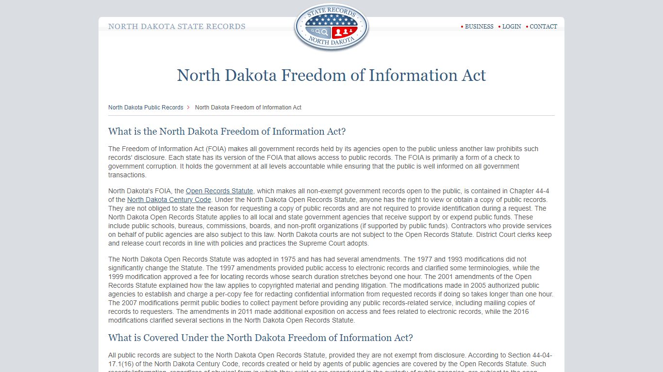 North Dakota Freedom of Information Act | StateRecords.org